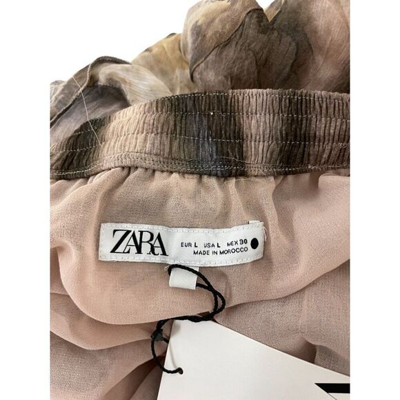 Zara Women Midi Skirt L Brown Animal Print Patchwork Chiffon Flowy 8486/043 NWT - Picture 5 of 12